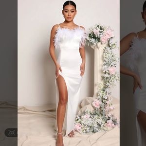 Fashion Nova -Evening Soirée Satin Maxi Dress -White